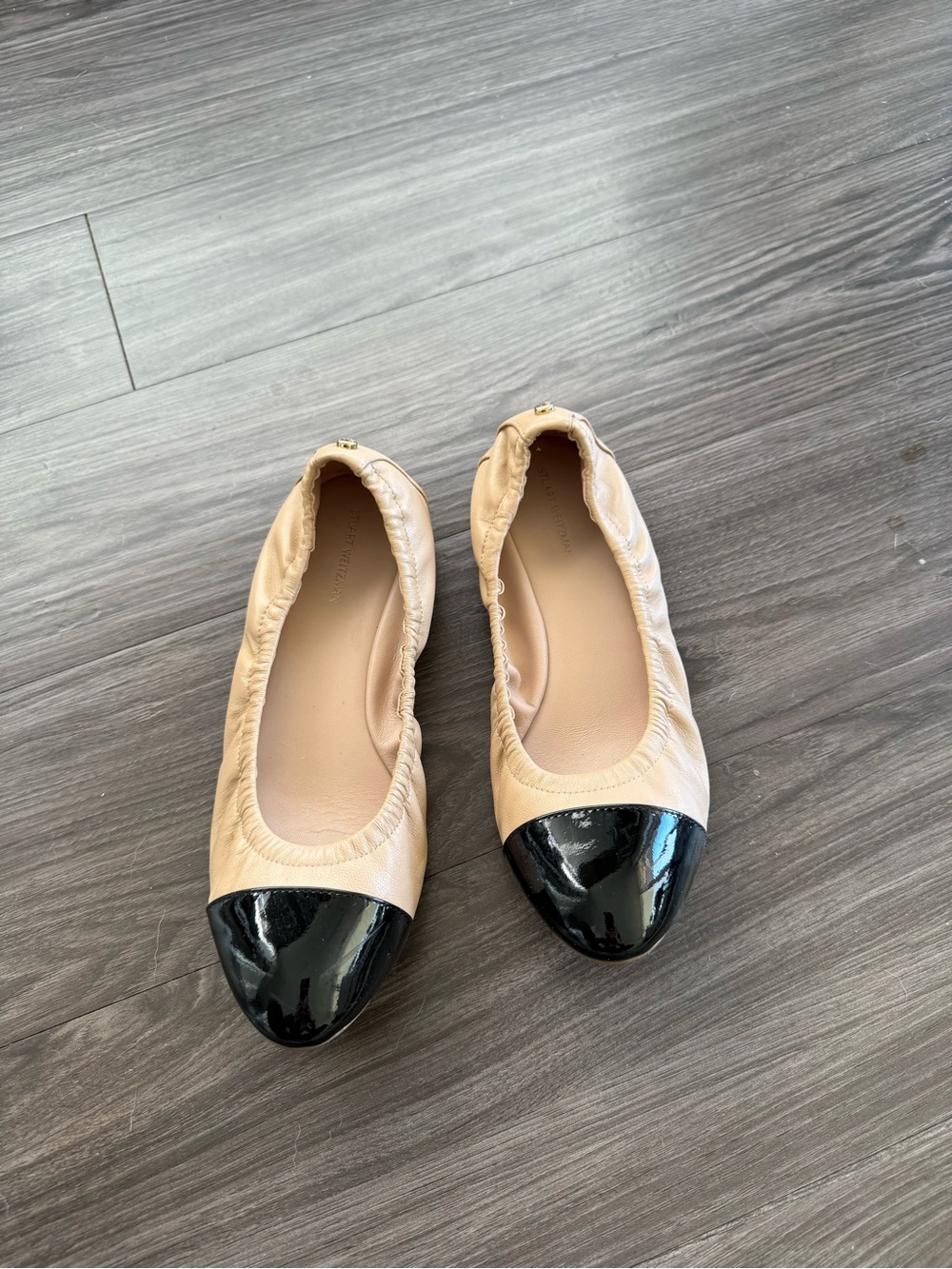 Stuart Weitzman Gabby Ballet Flats with Black Cap Toe